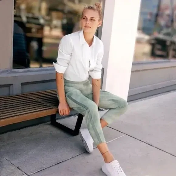 Athleta nolita slim tapered printed cropped pants size 2 seafoam green - Picture 5 of 13